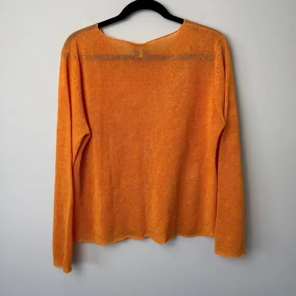 Eileen Fisher Women's 100% Linen Orange Long Sleeve Sweater Medium - Picture 5 of 6
